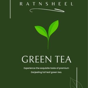 The elegant dark green pouch of Ratnsheel Darjeeling Green Tea.